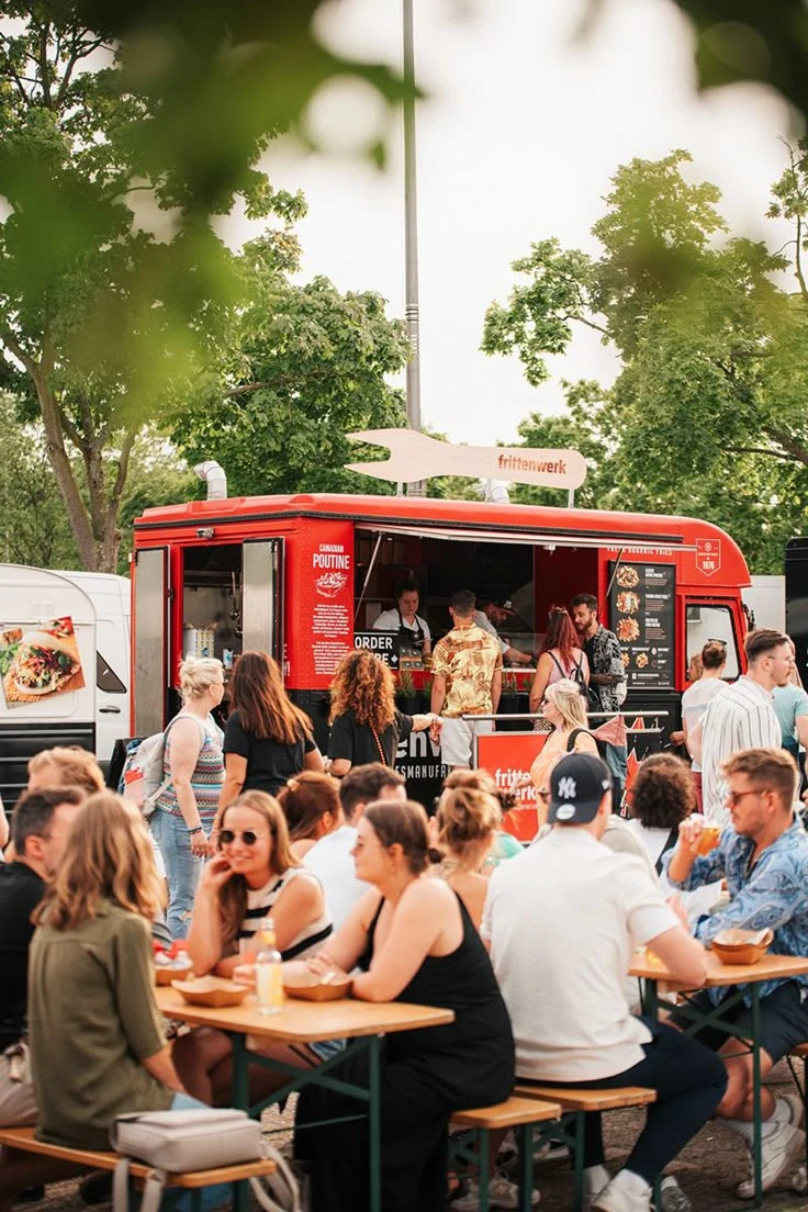 Outdoor event with food stalls