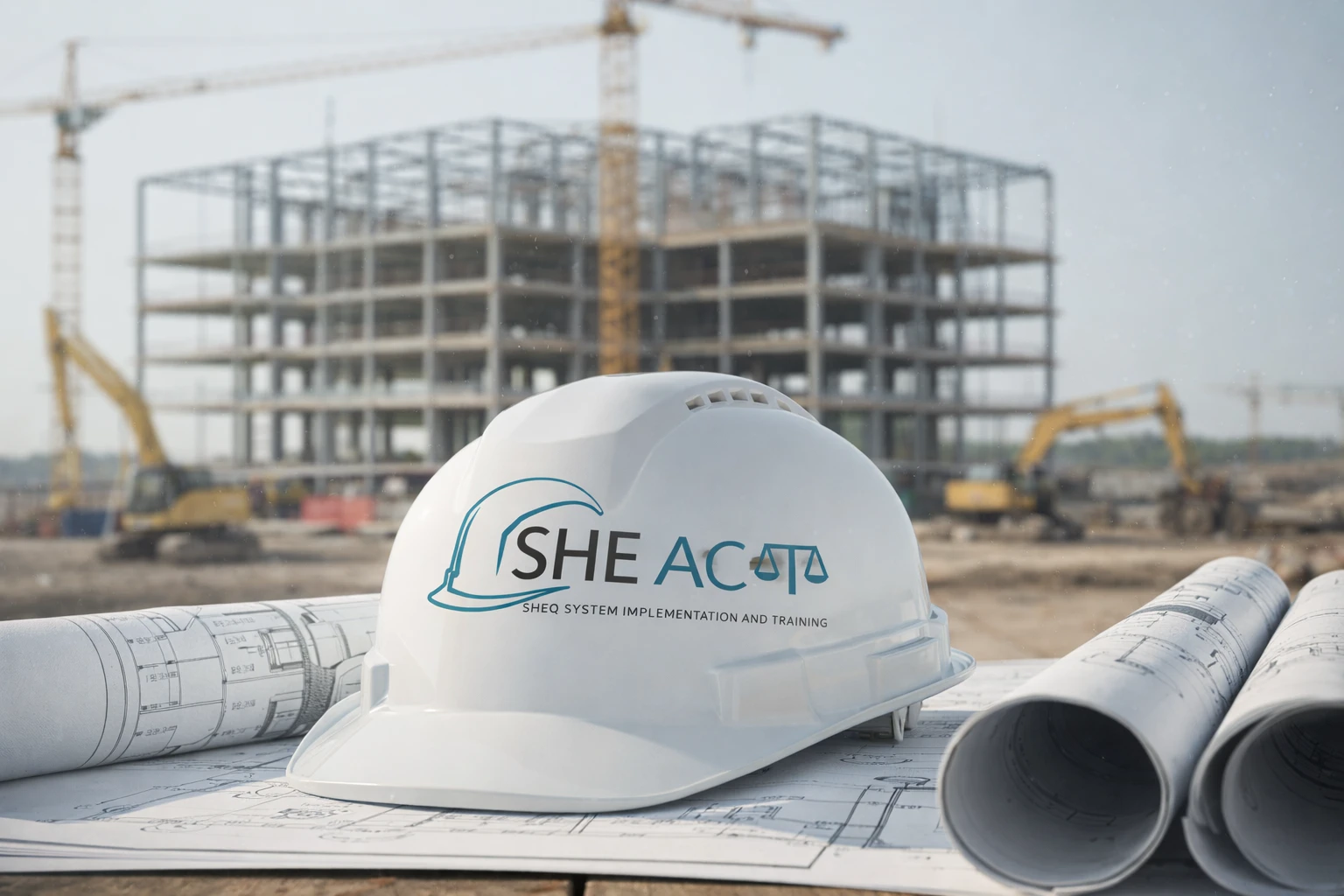 SHEAct hard hat at a construction site
